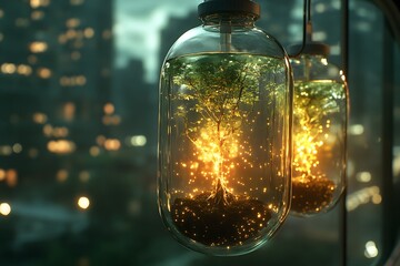 surreal greenhouse hospital treating dying rainforest with clinical fantasy care, Concept of deforestation 