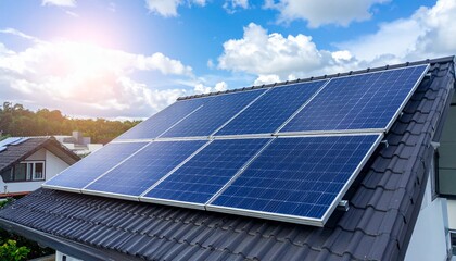 Solar panels on the roof of the modern house,Harvesting renewable energy with solar cell panels,Exterior design.
