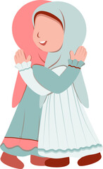 Joyful Embrace: Two Girls in Hijabs Sharing a Warm Hug