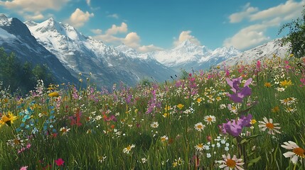 Fototapeta premium A Peaceful Alpine Meadow under Clear Blue Skies