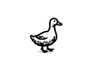 A cute cartoon illustration of a white duck standing on a white background perfect for children's books and websites.