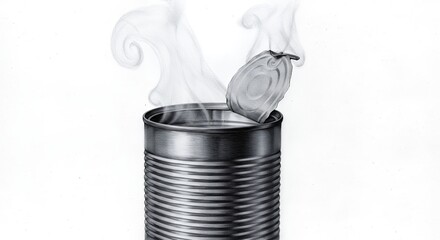 Metal can with open lid releasing steam illustration