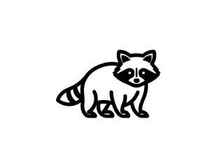 Obraz premium A simple line drawing illustration depicts a cute raccoon standing facing forward with its bushy tail.
