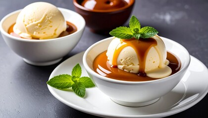 Fototapeta premium アイスクリームにかけるソース