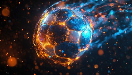 Fiery soccer ball hurtling through space