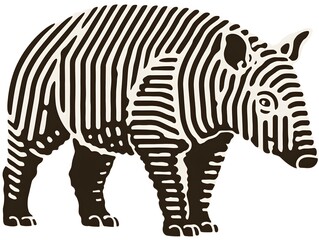Obraz premium A stylized illustration of a Sumatran rhinoceros features bold black and white stripes on a white background.