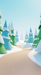 Winter Path: Low-Poly 3D Render