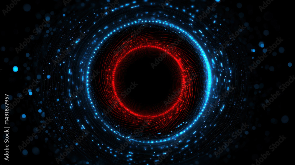 Wall mural vibrant abstract design featuring circular red and blue patterns against a dark background
