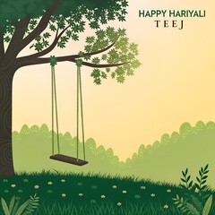 Flat teej festival celebration illustration, Hand drawn teej festival illustration, Gradient teej festival illustration,  illustration of happy hariyali teej