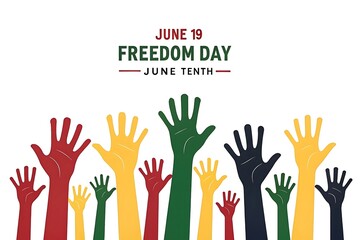 Obraz premium Juneteenth Freedom Day Image: Raised Hands Illustration for June 19th Celebration of Emancipation, Cultural Heritage, and African American History