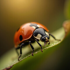 Fototapeta premium Ladybug on Green Leaf Close Up