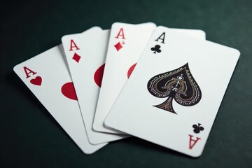 Obraz premium Four aces fanned out, showing detail of card faces , spades, poker, diamonds