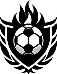 Obraz premium Soccer Flame Shield Logo Vector – Black and White Emblem Design