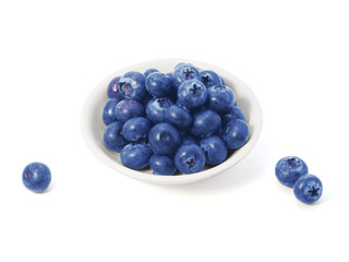 Blueberries in white bowl isolated on white background