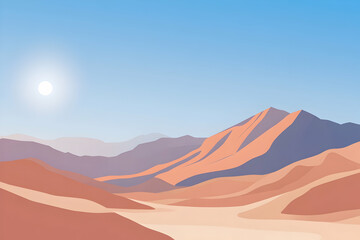 Naklejka premium Serene Desert Mountain Landscape Minimalist Illustration