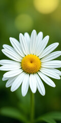 Fototapeta premium White Daisy Flower with Yellow Center on Soft Green Background - Ultra-Detailed, Bright, and Clean Floral Visual for Wellness, Eco Lifestyle, or Natural Product Branding