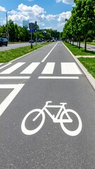 Obraz premium Bike path road surface, Bicycle lane asphalt, Road markings, Urban infrastructure