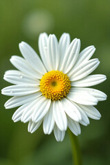 Obraz premium White Daisy Flower with Yellow Center on Soft Green Background - Ultra-Detailed, Bright, and Clean Floral Visual for Wellness, Eco Lifestyle, or Natural Product Branding
