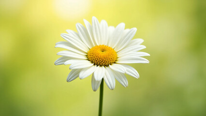 Naklejka premium White Daisy Flower with Yellow Center on Soft Green Background - Ultra-Detailed, Bright, and Clean Floral Visual for Wellness, Eco Lifestyle, or Natural Product Branding