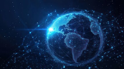Global network connection, digital earth, space background, data visualization, futuristic technology