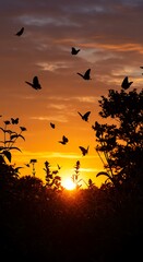 Sunset Serenade of Silhouettes AI Generated