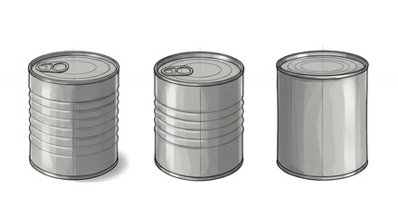 Three gray food cans illustration