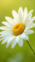 Obraz premium White Daisy Flower with Yellow Center on Soft Green Background - Ultra-Detailed, Bright, and Clean Floral Visual for Wellness, Eco Lifestyle, or Natural Product Branding
