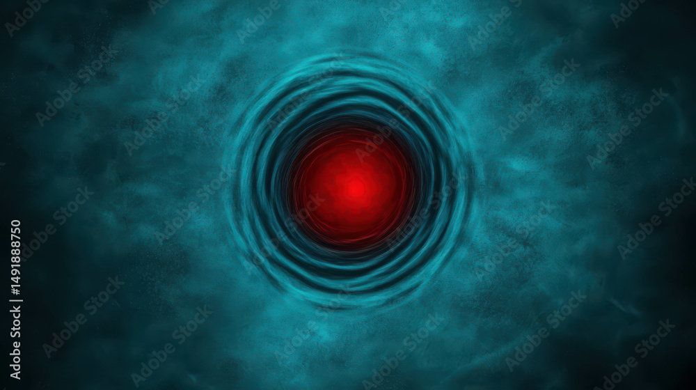 Wall mural abstract circular pattern with red center and blue tones in background for creative design