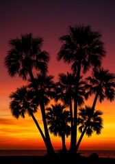 Obraz premium Crimson Palms at Dusk AI Generated