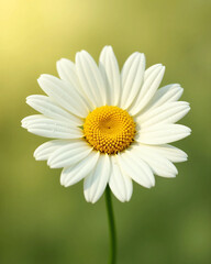 Fototapeta premium White Daisy Flower with Yellow Center on Soft Green Background - Ultra-Detailed, Bright, and Clean Floral Visual for Wellness, Eco Lifestyle, or Natural Product Branding