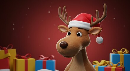 Fototapeta premium Reindeer's Festive Surprise: A 3D Christmas Render