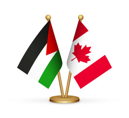 Palestine vs Canada flags mockup 3d illustration. Versus desk flags of Palestine and Canada transparent png Palestinian flag