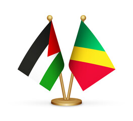 Palestine vs Congo Republic flags mockup 3d illustration. Versus desk flags of Palestine and Congo transparent png Palestinian flag