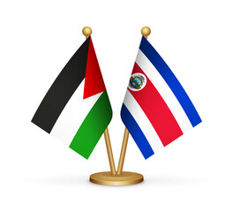 Palestine vs Costa Rica flags mockup 3d illustration. Versus desk flags of Palestine and Costa Rica transparent png Palestinian flag