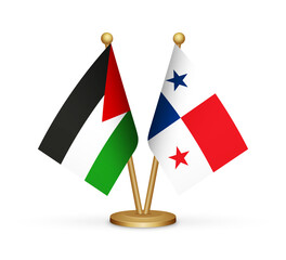 Palestine vs Panama flags mockup 3d illustration. Versus desk flags of Palestine and Panama transparent png Palestinian flag