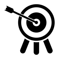 Arrow on Target Fill Icon. Black and White Goal in Business Symbol