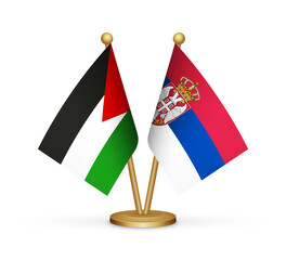 Palestine vs Serbia flags mockup 3d illustration. Versus desk flags of Palestine and Serbia transparent png Palestinian flag