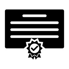 Certificate Fill Icon. Black and White Education Certificate Symbol