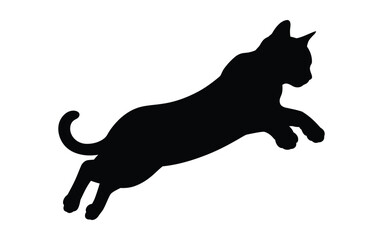 Elegant black cat silhouette leaping against a white background for creative design use