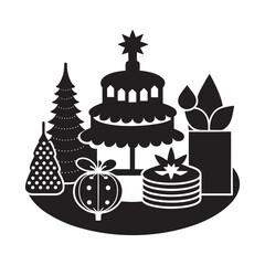 Japanese Christmas cake and decor vector illustration