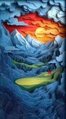 Papercut Paper Cut Golf Course Green Flag Scenic Landscape Phone Mobile Background Wallpaper Art Illustration	
