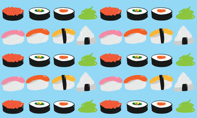 seamless pattern with colorful sushi illustration