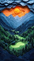Papercut Paper Cut Golf Course Green Flag Scenic Landscape Phone Mobile Background Wallpaper Art Illustration	
