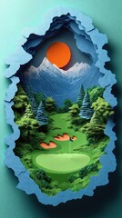 Papercut Paper Cut Golf Course Green Flag Scenic Landscape Phone Mobile Background Wallpaper Art Illustration	
