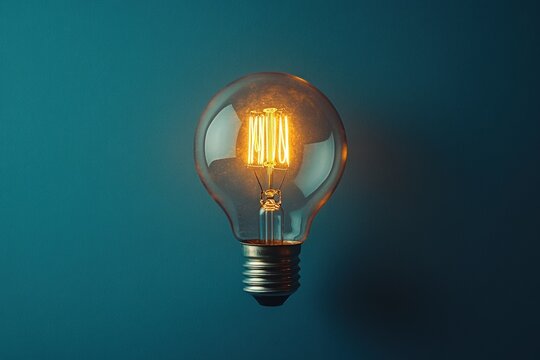 Glowing light bulb against teal background