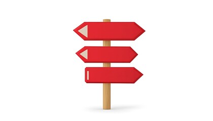 Three-sided red directional signpost
