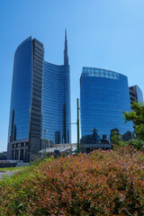 Milan Skyline, skyscrapers, and futuristic architecture over the Gae Aulenti Square (Piazza Gae Aulenti) in Lombardy, Italy