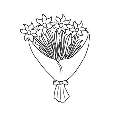 Hand drawn flower bouquet vector illustration. Flower arrangement in a wrapper with clip art. Minimalist illustration. Sketch style flower arrangement graphic
