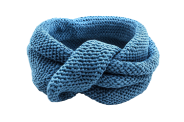 Blue knitted neck warmer up