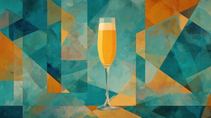 Champagne glass, vibrant abstract background